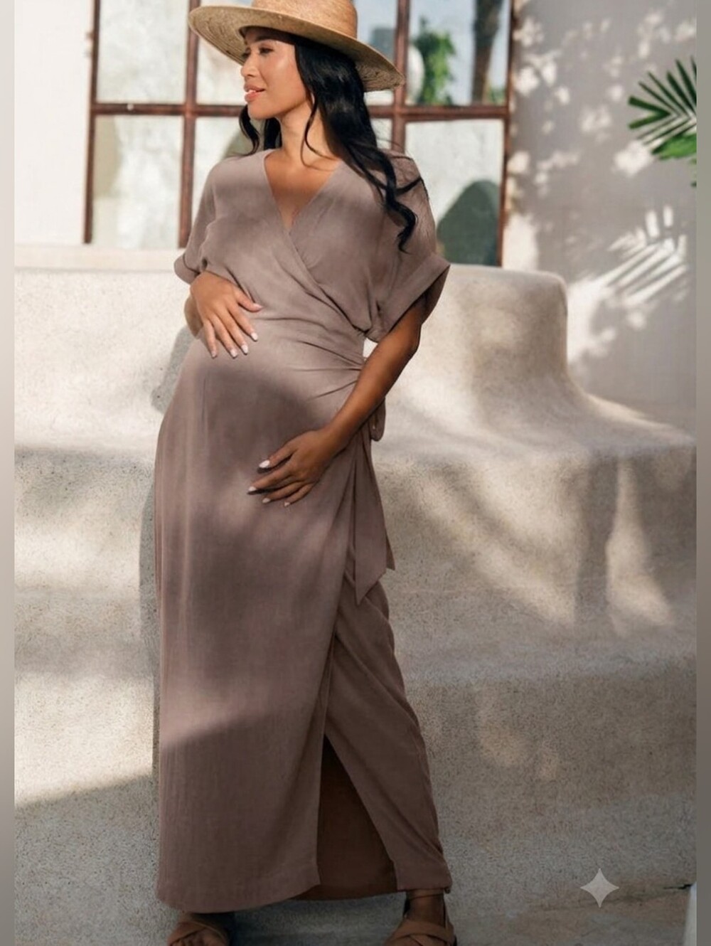 BAE Wrap Around You Maternity & Nursing Dress In Brown Lightweight XS